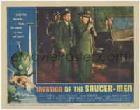 1f0634 INVASION OF THE SAUCER MEN LC #4 1957 soldiers with giant walkie talkie, wonderful border art