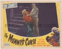 1f0658 MUMMY'S CURSE LC #8 R1951 full-length image of bandaged monster Lon Chaney Jr. choking guy!