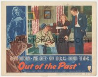 1f0669 OUT OF THE PAST LC #4 R1953 Kirk Douglas hands papers to Robert Mitchum & Jane Greer!