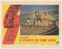 1f0681 PLACE IN THE SUN LC #7 1951 Montgomery Clift, Elizabeth Taylor & others smiling in speedboat!