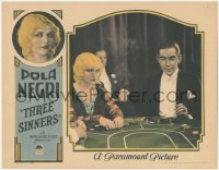 1f0717 THREE SINNERS LC 1928 great c/u of smoking Pola Negri gambling at baccarat table, ultra rare!