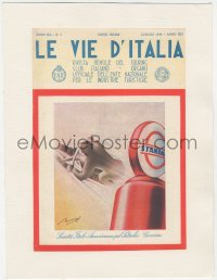 1f0086 LE VIE D'ITALIA linen Italian magazine cover July 1934 Bernalloli art of motorcycle & gas pump!