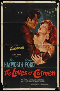 1f1090 LOVES OF CARMEN 1sh 1948 romantic close up art of sexiest Rita Hayworth & Glenn Ford!