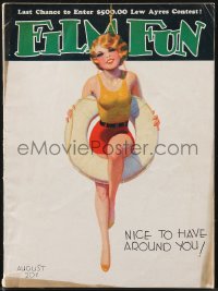 1f2005 FILM FUN magazine August 1931 great Enoch Bolles cover art of sexy woman with life preserver!