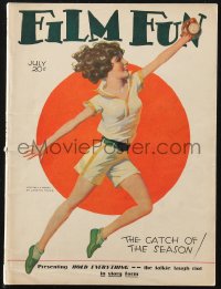 1f2002 FILM FUN magazine July 1930 wonderful cover art of sexy Loretta Young playing baseball!