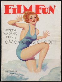 1f2008 FILM FUN magazine September 1933 great cover art of sexy woman in swimsuit by Enoch Bolles!