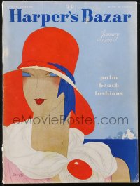 1f1980 HARPER'S BAZAAR magazine January 1929 great cover art of pretty woman by Leon Benigni!