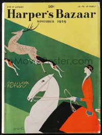 1f1979 HARPER'S BAZAAR magazine November 1929 great cover art of woman on horse by Leon Benigni!