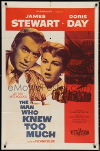 1f1093 MAN WHO KNEW TOO MUCH 1sh 1956 James Stewart & Doris Day, directed by Alfred Hitchcock!