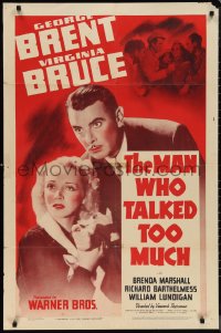 1f1094 MAN WHO TALKED TOO MUCH 1sh 1940 close-up of George Brent & Virginia Bruce!