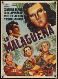 1f1719 LA MALAGUENA Mexican poster 1947 sexy Consuelo Frank, Crox Alvarado, mariachis, ultra rare!