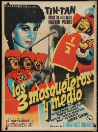 1f1720 LOS TRES MOSQUETEROS Y MEDIO Mexican poster 1957 cool artwork of wacky Tin-Tan!