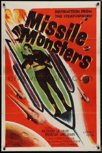 1f1107 MISSILE MONSTERS 1sh 1958 aliens bring destruction from the stratosphere, wacky sci-fi art!