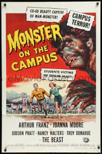 1f1108 MONSTER ON THE CAMPUS 1sh 1958 cool Reynold Brown art of test tube terror running amok!