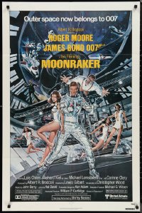 1f1109 MOONRAKER 1sh 1979 art of Roger Moore as James Bond & sexy ladies by Goozee!