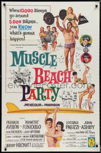 1f1112 MUSCLE BEACH PARTY 1sh 1964 Frankie & Annette, 10,000 biceps & 5,000 bikinis!