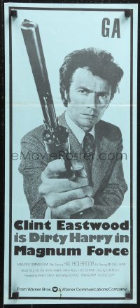 1f1709 MAGNUM FORCE New Zealand daybill 1973 c/u of Clint Eastwood as Dirty Harry with his huge gun!