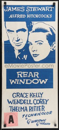 1f1689 REAR WINDOW Aust daybill R1950s Hitchcock, voyeur Jimmy Stewart & Grace Kelly, ultra rare!