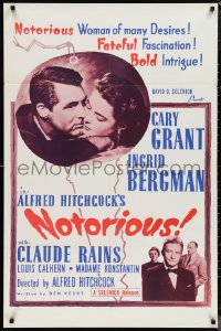 1f1121 NOTORIOUS 1sh R1960s Cary Grant & Ingrid Bergman, Alfred Hitchcock classic, different!