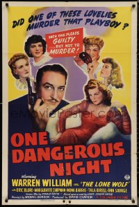 1f1125 ONE DANGEROUS NIGHT 1sh 1943 Warren William as The Lone Wolf w/deadly lovelies, ultra rare!