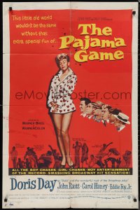 1f1129 PAJAMA GAME 1sh 1957 sexy full-length image of Doris Day, who chases boys!