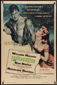 1f1132 PICNIC int'l 1sh 1956 great art of barechested William Holden & sexy long-haired Kim Novak!