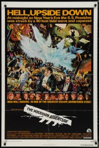 1f1136 POSEIDON ADVENTURE 1sh 1972 art of Gene Hackman & cast escaping by Mort Kunstler!