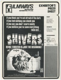 1f1628 THEY CAME FROM WITHIN Australian press sheet 1975 Cronenberg, art of girl in bath, Shivers!