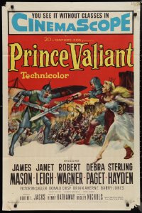 1f1139 PRINCE VALIANT 1sh 1954 art of Robert Wagner saving sexy Janet Leigh + photo montage!