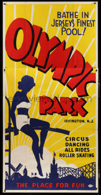 1f0110 OLYMPIC PARK 42x85 special poster 1950s great silhouette art of sexy woman on diving board!