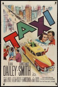 1f1197 TAXI 1sh 1953 artwork of Dan Dailey & Constance Smith in yellow cab in New York City!