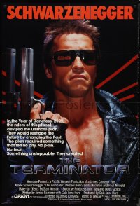 1f1201 TERMINATOR 1sh 1984 classic image of cyborg Arnold Schwarzenegger, no border design!