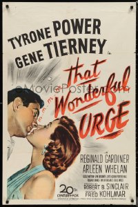 1f1206 THAT WONDERFUL URGE 1sh 1949 artwork of Tyrone Power about to kiss sexy Gene Tierney!