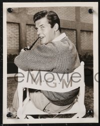 1f2553 ROGER MOORE 2 8x10 stills 1950s images of the young actor in suit & sweater smoking pipe!