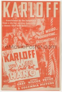 1f0286 MAN THEY COULD NOT HANG herald 1940 Karloff dares you to see this holocaust of horror, rare!