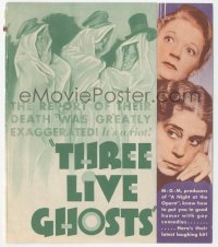 1f0298 THREE LIVE GHOSTS herald 1936 Richard Arlen, Beryl Mercer, great Hirschfeld cover art, rare!