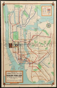 1f0379 NEW YORK SUBWAYS 12x18 map 1940 Voorhies art, with photos of the city over the last century!