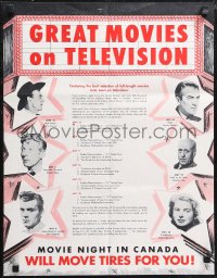 1f2191 GREAT MOVIES ON TELEVISION Canadian promo brochure 1950s unfolds to a 17x22 poster, rare!