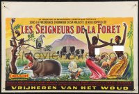 1g0526 MASTERS OF THE CONGO JUNGLE Belgian 1958 art of native, pangolin, guerillas, hippo & lion!