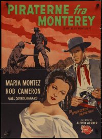 1g0484 PIRATES OF MONTEREY Danish 1949 art of sexy Maria Montez & Rod Cameron by K. Wenzel!