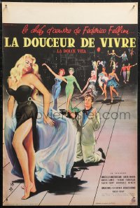 1g0845 LA DOLCE VITA French 16x22 1960 Federico Fellini, Mastroianni, sexy Ekberg by Yves Thos!