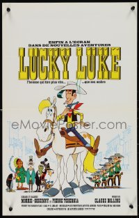 1g0847 LUCKY LUKE French 16x25 1971 great cartoon art of the smoking cowboy hero on his horse!