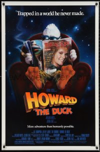 1g1233 HOWARD THE DUCK 1sh 1986 George Lucas, art of him reading magazine w/Lea Thompson on it!