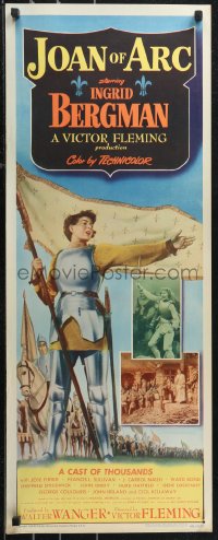 1g1005 JOAN OF ARC insert 1948 classic art of Ingrid Bergman in full armor with banner!