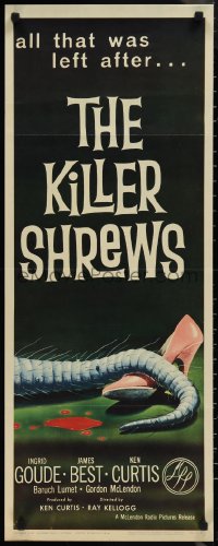 1g1011 KILLER SHREWS insert 1959 classic horror art of all that was left after the monster attack!