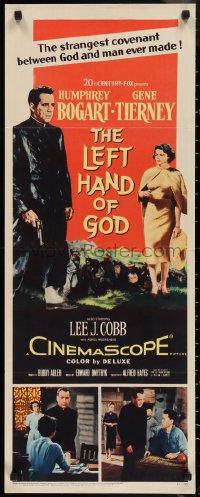 1g1014 LEFT HAND OF GOD insert 1955 art of priest Humphrey Bogart holding gun + sexy Gene Tierney!