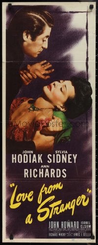 1g1016 LOVE FROM A STRANGER insert 1947 John Hodiak, Sylvia Sidney, a fatal fascination!