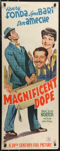 1g1018 MAGNIFICENT DOPE insert 1942 full-length art of Henry Fonda, plus Lynn Bari & Don Ameche!