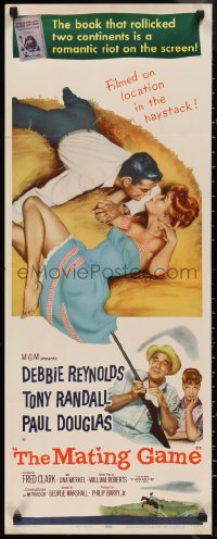 1g1022 MATING GAME insert 1959 Debbie Reynolds & Tony Randall are fooling around in the hay!