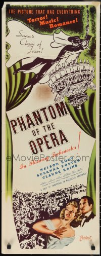 1g1035 PHANTOM OF THE OPERA insert R1948 art of Claude Rains over theater, Foster, ultra rare!